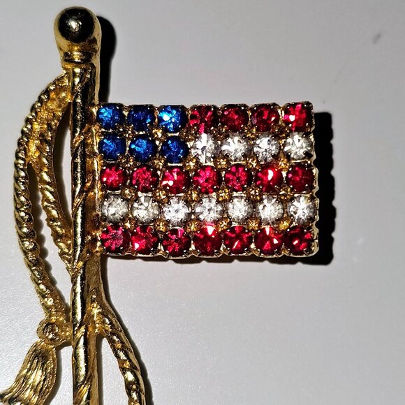 Vintage 1970's  United States of America USA Flag Pin Rhinestone Brooch, EVC, 2" - Picture 2 of 4